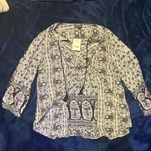 Lucky Brand Black and White Patterned Blouse